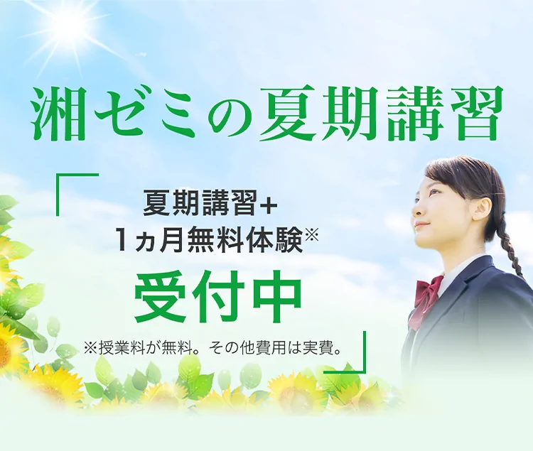 湘ゼミの夏期講習 夏期講習+1ヵ月無料体験※ 受付中 ※授業料が無料。その他費用は実費。